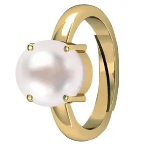 DAURAYA GEMS South Sea Pearl 6.25 Ratti 5.50 Carat Natural Pearl Gemstone Original Certified Moti Adjustable Astrological panchhdhaatu/Ashtadhatu Gold Plated Ring for Men and Women