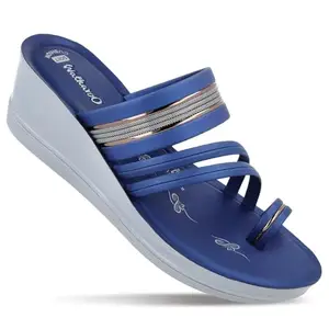 WALKAROO Women's Sandal with Cushion Sole, Toe Ring, Multi Straps and Wedge Heel Sandals - WLR72007 Navy Blue