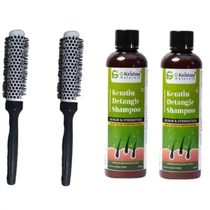 G Krishna Naturals Combo Pack of Small Roller Hair Brushes & 3 in 1 Hair Oil for Women & Men | Durable Long Lasting Wood Kangi and Hair Oil for Natural Hair Growth (Pack of 2 Each)(GKNKPC2-18)