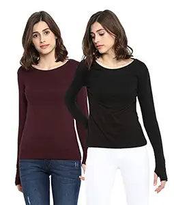 Ap'pulse Women's Long Sleeve Thumbopen Tshirt(Pack of 2)