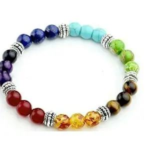 Astroghar All Seven Chakras Crystals Multi Color Crystal Stretch Bracelet for Men and Women Reiki Healing