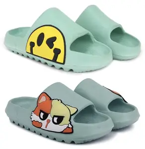 Pampy Angel Combo Pack of 2 Slipper/Flip Flops/Slides for Women,(T-Eyes-Green,Pika-Green),41 (Euro)