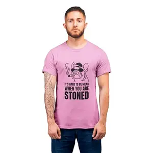 Streetfluencer Men's Round Neck Pure Cotton T-Shirt – Regular Fit, Bio-Washed, Printed Half Sleeves Pink