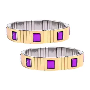Bracotive Bio Magnetic Bracelet | Pack of 2 | For Men | 6 High Power Magnet | Stretchable Chain | Water Proof | Gift For Parents | Gift For Husband | MultiColour Diamonds | 18CM Wrist Size (Purple)
