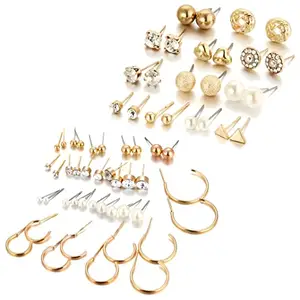 ANNACREATIONS Korean Fashion Stylist Combo Of Stud Pearl Rhinestone Hoop Jewellery Earrings set For Women Girls (32 Pair)