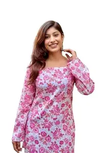 Cotton Top, Diamond Print Pattern, Long Sleeve, Casual Tunic Style