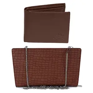 Leather Junction Brown Ladies Wallet Brown Men's Wallet Combo Set (200040133640)