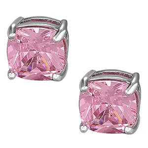 Peora American Diamond Studded Silver Plated Pink Stud Earrings Fashion Wear Stylish Jewellery Gift for Girls & Women