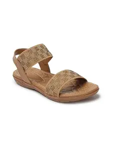ICONICS Women's Slingback Comfortable Sandal for Casual Daily I Office Use ICN-ST-W-22 Tan Flat 3 Kids UK