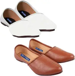 Vitoria Mojaris for Men | Shoes for Men with PU Sole | Comfortable & Lightweight |Durable & Trendy Design | Color : Tan-White | Size : 5, VTR_6001JalsaTan_Wht_2J_5