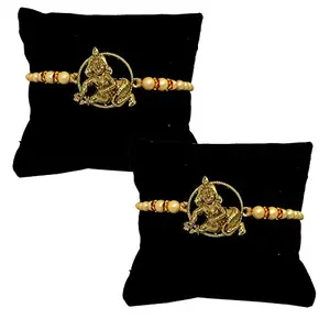 brown leaf ® Beautiful Design Premium Fancy Laddu Gopal Rakhi Raksha Bandhan Gift Band Moli Bracelet Wristbands Stone Designer Rakhi Combo for Brother bhaiya (Set Of 4)