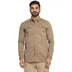 Royal Enfield Men's Solid Regular Fit Shirt (A20SHAW20013BR002_Brown M)