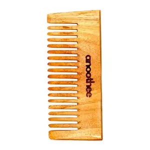 Anoothee Kacchi Neem Wooden Shampoo Comb - Infuse it with your choice of oil & herb- For Post Shampoo Detangling Suited For Long & Thick Hair (Wide Tooth- Small Size) Pack of 1