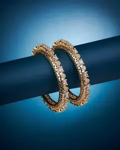 OPAL TOUCH American Diamond Triangle Pacheli Gold Bangles (Pack of 2)