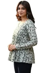 P.S. FASHION Women's Rayon Printed Short Kurti Tunic Top V Neck Full Sleeves