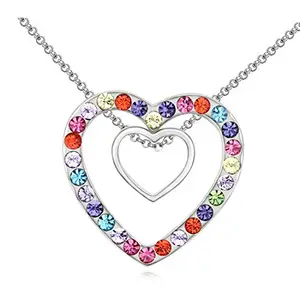 Jewels Galaxy Best Valentine Gifts Crystal Elements Elegant Double Heart Design Platinum Plated Marvellous Pendant Jewellery for Women & Girls (Multi Colour) (SMNJG-PS-2030)
