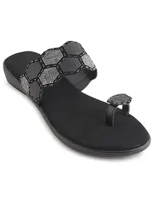 RAI SAHAB Daily Black fashionable Trendy fancy soft comfortable Sandal for women's