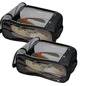 LUCES Fabric Shoe Cover Portable Travelling Half Transparent Storage Bag Footwear Wardrobe Dust-Proof Organizer Pouch Pack of 2 Black