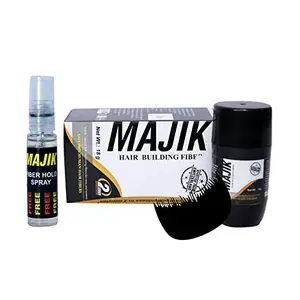 Majik Hair Building Fiber for Women and Men with Free Fiber Hold Spray and Optimizer Comb, Black, 18 Gram