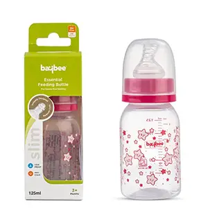 Baybee Slim Essential Baby Feeding Bottle 125ml, BPA Free Milk Feeding Bottle for New Born Baby Infant | Leak Proof Anti Colic Feeding Bottle | Baby Feeding Bottle for Baby 3+Months (Pink II)