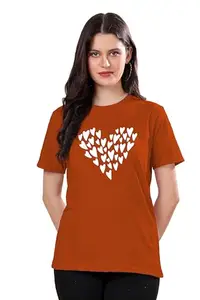 TQH Women Printed Round Neck Cotton Blend Rust T-Shirts