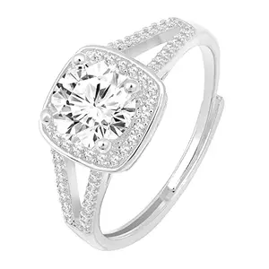 Peora Silver Plated Cubic Zirconia Studded Solitaire Adjustable Finger Ring Fashion Stylish Jewellery for Women & Girls