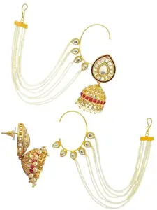 9blings Gold-Plated Kundan-Studded Ear Cuff With Jhumka Earrings