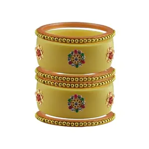 Vidhya Kangan Stone Stud Color Cream Acrylic Bangle | Over Size | Plus size |For Woman and girlsChura Bangles Set for Wedding and Party (sku-ban25811)