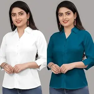 Formal Cotton Blend Shirt for Women with 3/4 Sleeve for Casual Wear Combo of 2
