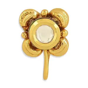 ACCESSHER Golden Color Brass Material Floral Nose Pin