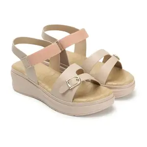 ICONICS Women's Solid Comfortable Backstrap Wedge Sandal for Office Festive Outdoor Use I ICN-NI-Wn-58 Beige 6 Kids UK