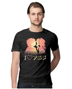 ALLEN BLACK Men's Regular Fit T-Shirt I Love Anime - Silhouette 100% Cotton T-Shirt Black_LOVANSILOM-Black 2XL Men Round_