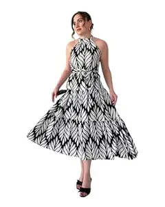 AAPSAAVI Elegant Floral V-Neck Dress Front Slit-Chic Casual Summer Wear for Women–Breathable Fabric Aesthetic Floral Pattern Dress