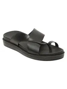 TEAKWOOD LEATHERS Men’s Leather Toe Loop Sandals - Stylish Criss-Cross Strap Design with Toe Loop - Premium Leather Sandal- Ideal for Casual and Semi-Casual Wear- | T_SH_FP_109_BL42 Black