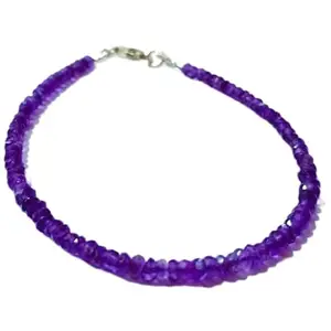 RRJEWELZ Amethyst Bracelet for Men & Women – 3-3.5mm Rondelle Faceted Purple Beads – 7 inch with Silver Plated Clasp – Healing, Fashion, Gift, Spiritual, Yoga|LCBR_RR_00288