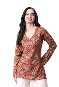 MEERA FAB Women's Floral Printed Cotton Short Kurta | Floral Printed Kurta with Full Sleeves | Short Kurti for Women