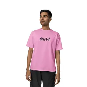 Streetfluencer Stylish Men’s Regular Fit Printed Round Neck Cotton Half Sleeve T-Shirt Pink