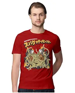ALLEN BLACK Men's Regular Fit T-Shirt Spaghetti Monster 100% Cotton T-Shirt Red_SPAGMONMEN-Red M Men Round_