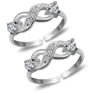 Parnika (Formerly MJ 925 CZ Embellished Infinity Design Silver Toe Rings In Pure 92.5 Sterling Silver For Women | Chandi Bichiya Bichhiya | With Certificate Of Authenticity