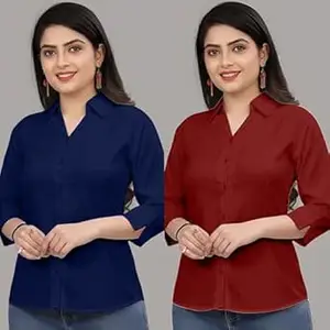 Formal Cotton Blend Shirt for Women with 3/4 Sleeve for Casual Wear Combo of 2