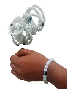 ZOKCY® (Pack of 12 Pcs) Black & White Moti Hand Band With Single Evil Eye/Nazar Charming Friendship Cuff Wrist Band For Men's & Women's/Black & White Moti Pearl Beads Single Evil Eye