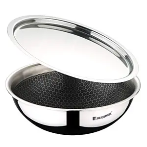 BERGNER Hitech Triply Stainless Steel Scratch Resistant Non Stick Tasra/Tasla With Stainless Steel Lid, 20 cm, 1.5 Litres, Induction Base, Food Safe (PFOA Free), 2 Years Warranty, Silver price in India.