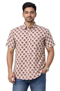 Printvaas Stylish Mens Cotton Regular Fit Half Sleeve Collared Printed Shirt | Lightweight & Breathable Fbaric | Button Down Shirt for Mens & Boys