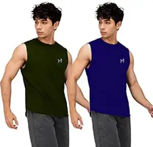 Mebadass Solid Sleeveless Cotton Regular Fit Mens Stylish Top Tanks Vest T-Shirt (Combo Pack of 2)
