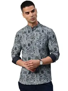 Majestic Man Men's Pure Cotton Printed Mandarin Collar Slim Fit Roll-Up Sleeves Short Kurta