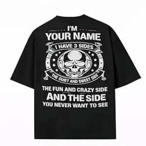 Crafted Signature Back Print Pure Cotton Graphic Print Round Neck Half Sleeves Fit Unisex T-Shirt Featuring Viking Warrior Design “Never Underestimate The Power Your Name”(BKP-01-TS-3 Side)