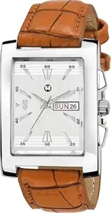 Wizard Times Men's Analog Wristwatch, Brown Leather Strap Silver Day & Date Dial, Water Resistant, Formal & Casual Wear, Gift Watch (Brown-Silver-DD)