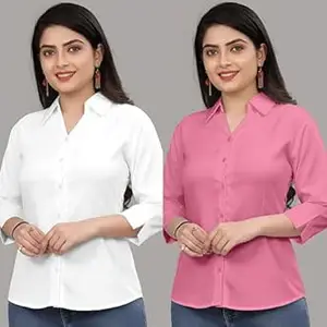 Formal Cotton Blend Shirt for Women with 3/4 Sleeve for Casual Wear Combo of 2