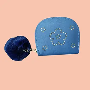 Sarang Gifts Women Mini Wallet with Pom Pom (Blue)