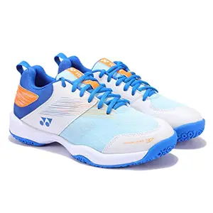 Yonex SHB 37 EX Badminton Shoes | Ideal for Badminton,Squash,Table Tennis,Volleyball | Non-Marking Sole | Power Cushion | Ergo Shape | Hexagrip | White Blue |UK 12.5